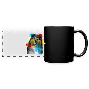 Sheltie Wasserfarben Bunt - Panorama-Tasse farbig - Schwarz - Vorne