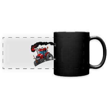 ROTER TRAKTOR weißer Rand - Panorama-Tasse farbig - Schwarz - Vorne