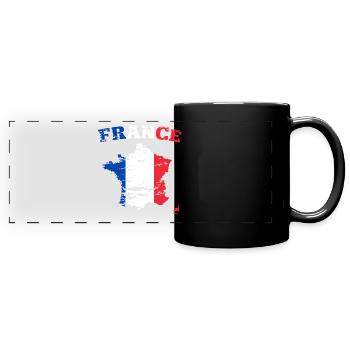France Wall Map Flag used - Full Colour Panoramic Mug - black - Front