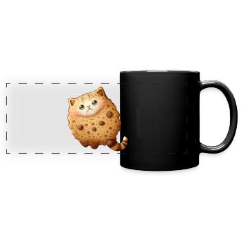 Chat biscuit sucré aux pépites de chocolat et aux noix - Mug panoramique uni - noir - Devant
