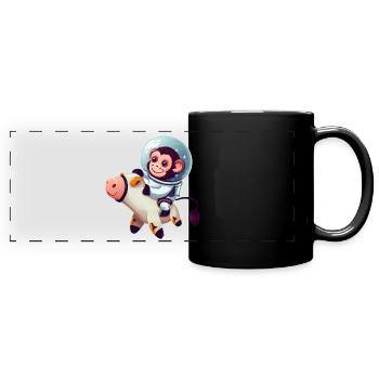 Un singe astronaute monte sur une vache - Mug panoramique uni - noir - Devant