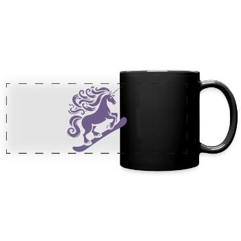 Minimalistisches Design: Einhorn Snowboarder - Panorama-Tasse farbig - Schwarz - Vorne