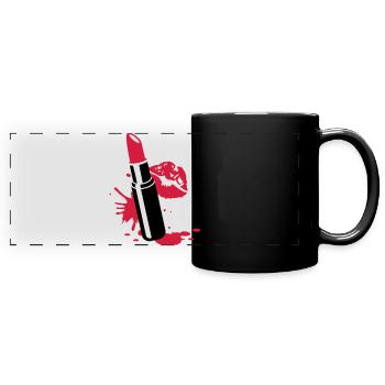 Lippenstift mit Kussmund - Panorama-Tasse farbig - Schwarz - Vorne