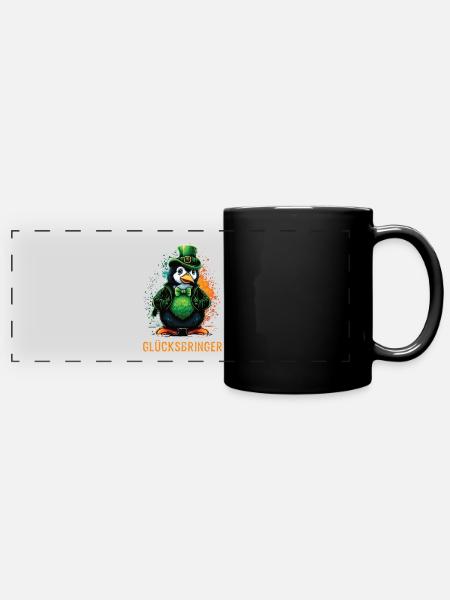 Glücksbringer Pinguin St. Patty - Panorama-Tasse farbig - Schwarz