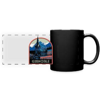 Illustration vue emblématique de Grenoble - Mug panoramique uni - noir - Devant