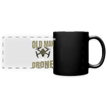 Old Man with a Drone Drohnen Spruch - Panorama-Tasse farbig - Schwarz - Vorne