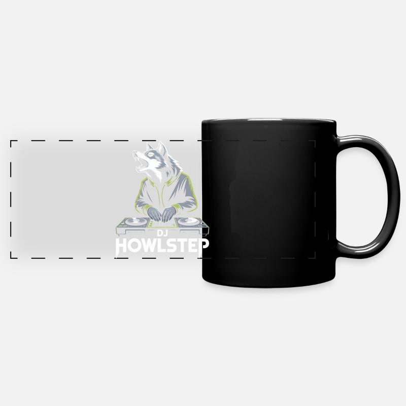 DJ Howlstep Wolf at the mixing desk Rave Vibes - Full Colour Panoramic Mug - black