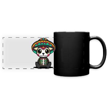 Chien dia de muertos tête de mort mexicaine kawaii - Mug panoramique uni - noir - Devant