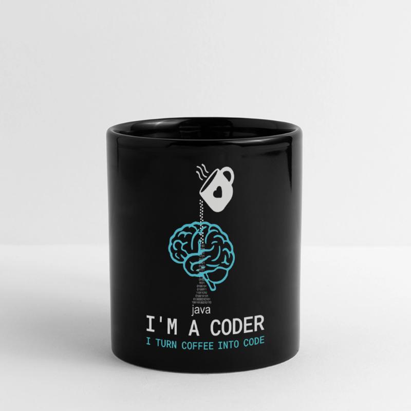 Coder T-Shirt: Coffee into Code – Nerdy Programmie Full Colour Panoramic Mug
