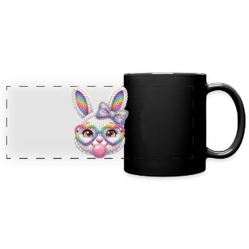 Osterhase Kaugummiblase Herz Brille Regenbogen - Panorama-Tasse farbig - Schwarz - Vorne