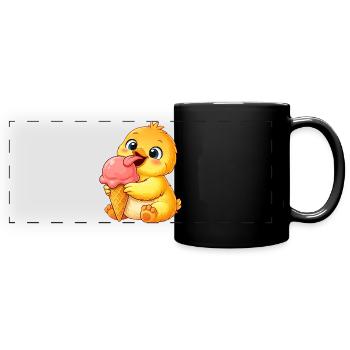 Süßes Küken mit Eis Cartoon - Panorama-Tasse farbig - Schwarz - Vorne