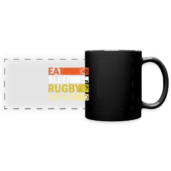 Eat Sleep Rugby Wiederholung - Panorama-Tasse farbig - Schwarz - Vorne
