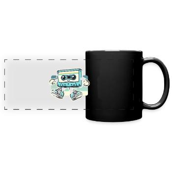 Retro Kassette Tape Cartoon Design - Panorama-Tasse farbig - Schwarz - Vorne