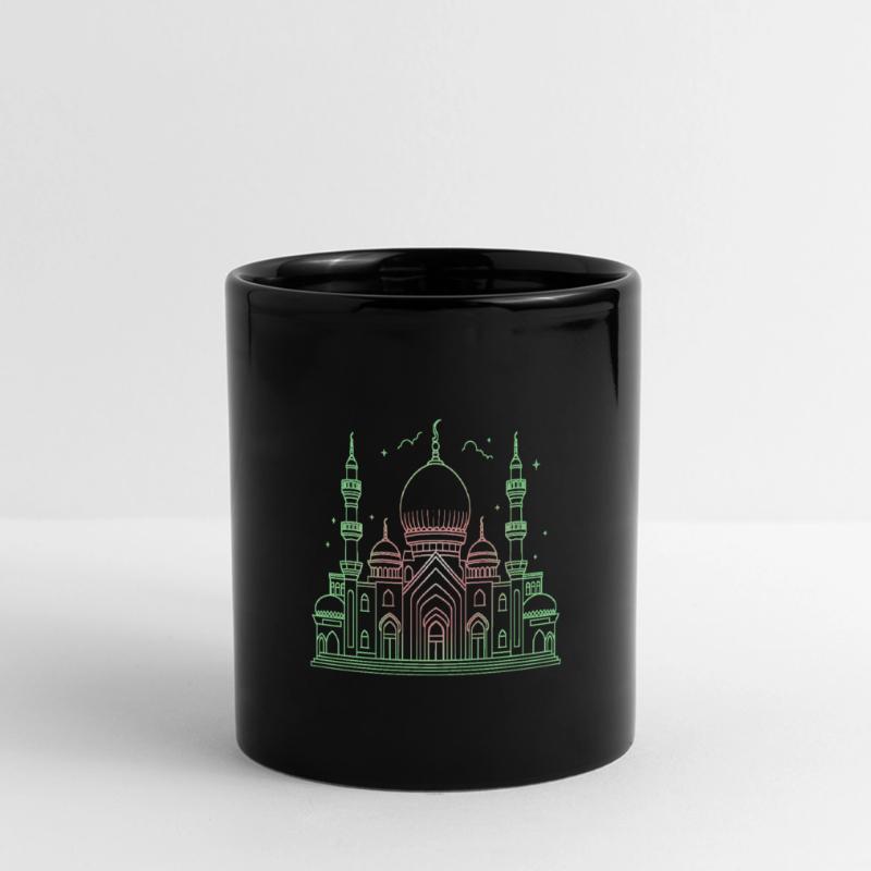 Moschee Stern Halbmond stilisiert grün oder schwarz Panorama-Tasse farbig