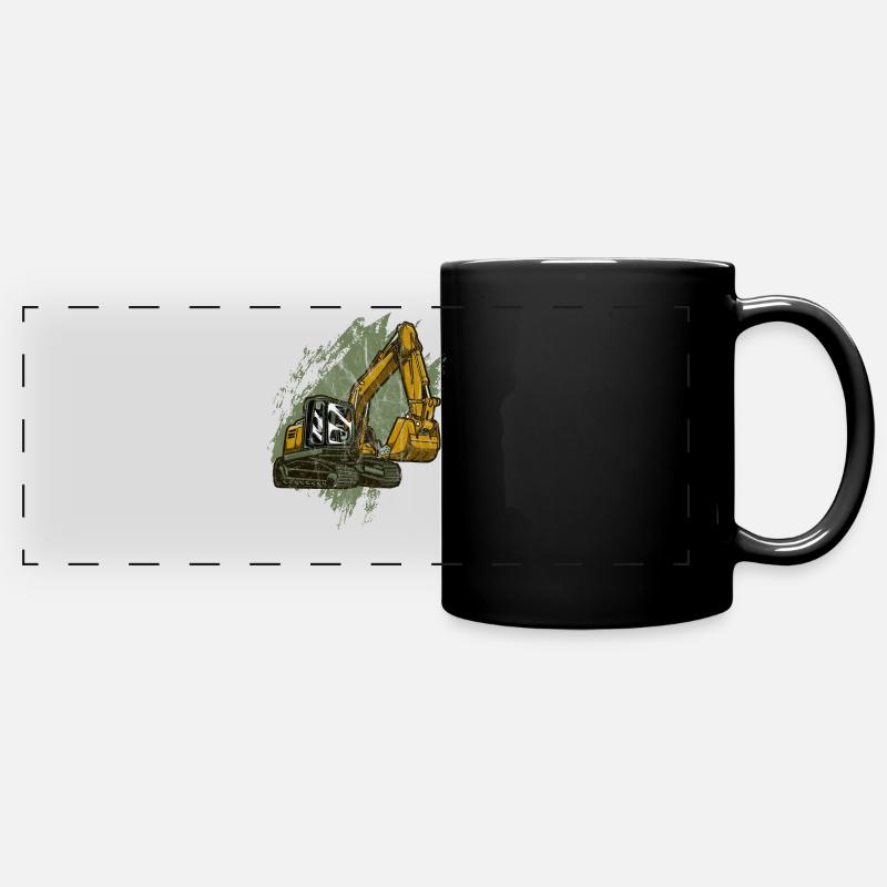Excavator kids boy birthday with shovel - Full Colour Panoramic Mug - black