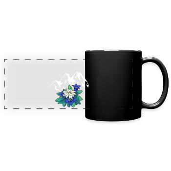 Gebirge Berge Tirol Edelweiß Enzian Natur Wandern - Panorama-Tasse farbig - Schwarz - Vorne