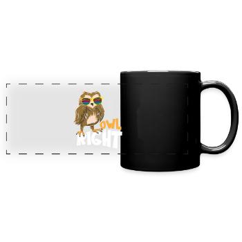 Owl right - Panorama-Tasse farbig - Schwarz - Vorne
