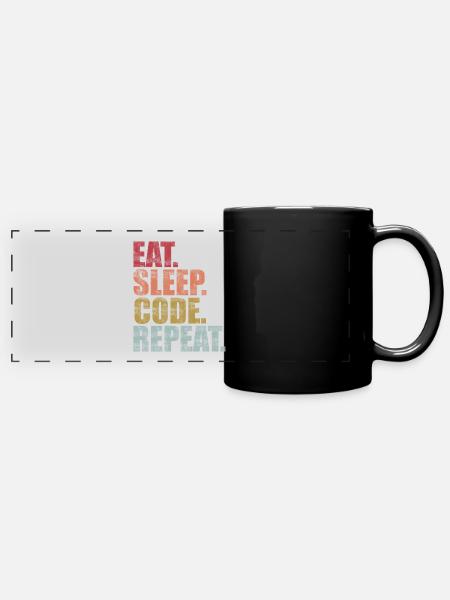 Eat Sleep Code Repeat - Panorama-Tasse farbig - Schwarz