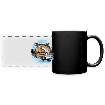 Regenbogenforellenfliegenfischen drucken - Panorama-Tasse farbig - Schwarz - Vorne