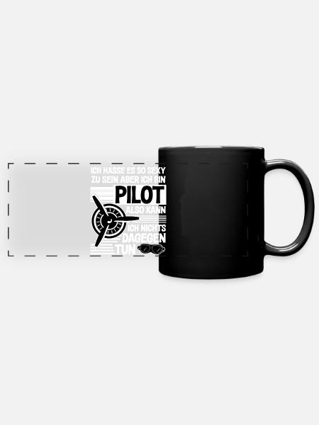 Pilot - Sexy Flieger Spruch - Panorama-Tasse farbig - Schwarz