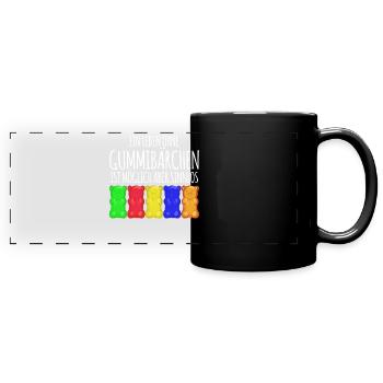 Gummibärchen lustiger Spruch Witz - Panorama-Tasse farbig - Schwarz - Vorne