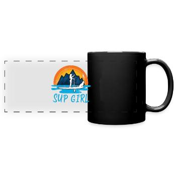 Paddleboarding Sup Girl Dog Retro Geschenk - Panorama-Tasse farbig - Schwarz - Vorne