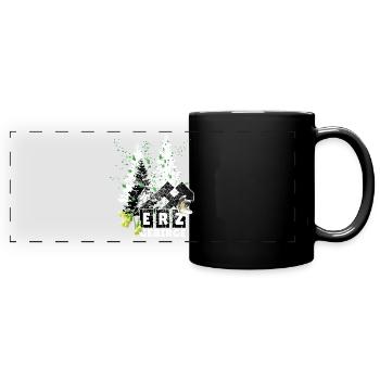 Erzgebirge Frühling mit Hammer und Schlägel, - Panorama-Tasse farbig - Schwarz - Vorne
