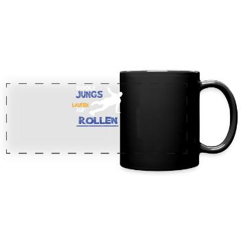 Rollschuh fahren Spruch coole Jungs - Panorama-Tasse farbig - Schwarz - Vorne