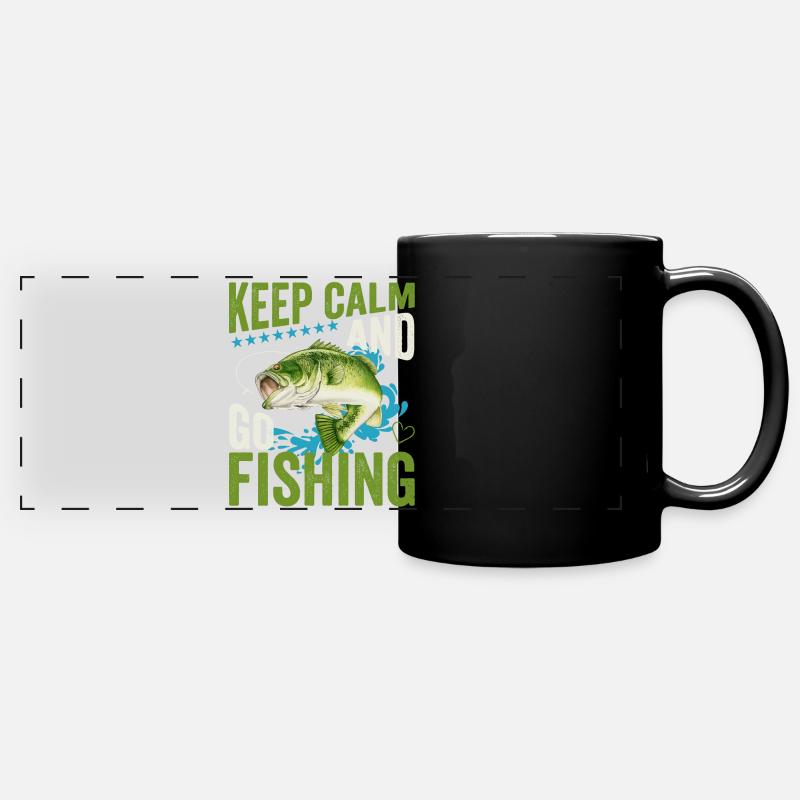 Restez calme et allez pêcher drôle pêche à l’achigan - Mug panoramique uni - noir