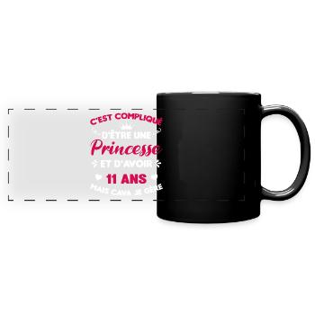 Princesse 11 Ans Anniversaire Idée Cadeau Licorne - Mug panoramique uni - noir - Devant