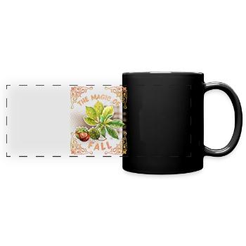 Herbst, Fall, Autumn, Kastanien, Kastanienblätter - Panorama-Tasse farbig - Schwarz - Vorne