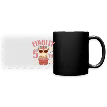 5th Birthday Girl Cat 5 Years Old Bday Party - Full Colour Panoramic Mug - black - Front