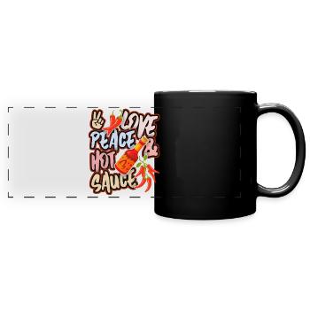 Pepperoni, sauce piquante au poivre, paix et amour - Mug panoramique uni - noir - Devant