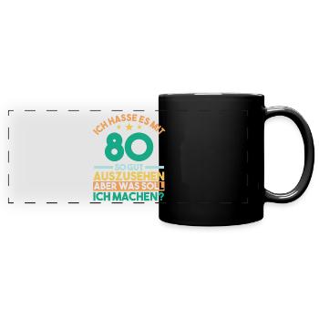 Achtzig Achtzigster 80 Jahre Geburtstag - Panorama-Tasse farbig - Schwarz - Vorne