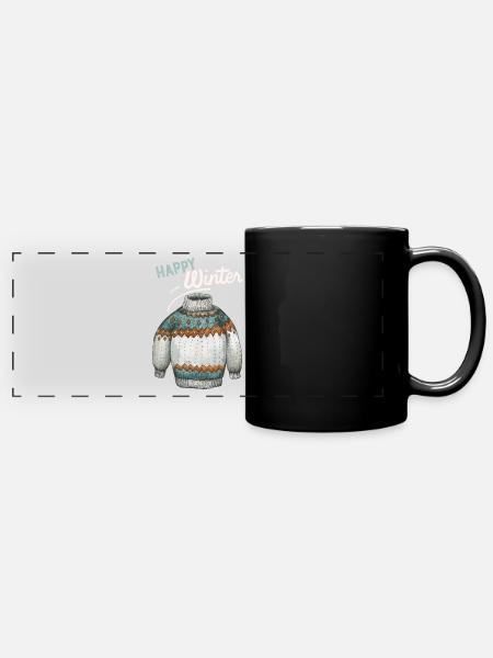Winter-Design, Strick Pullover Happy-Winter Spruch - Panorama-Tasse farbig - Schwarz