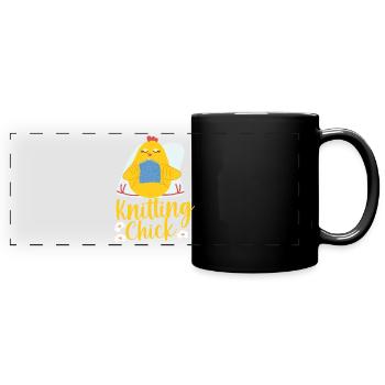 Knitting Wrinkled Chicken Girl - Full Colour Panoramic Mug - black - Front