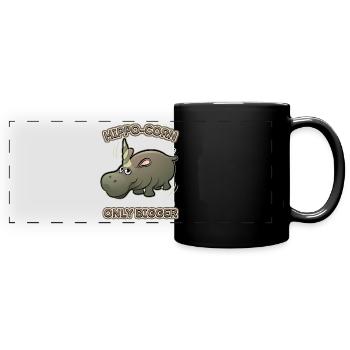 Nilpferd, Flusspferd, Spruch, Einhorn-Unicorn - Panorama-Tasse farbig - Schwarz - Vorne