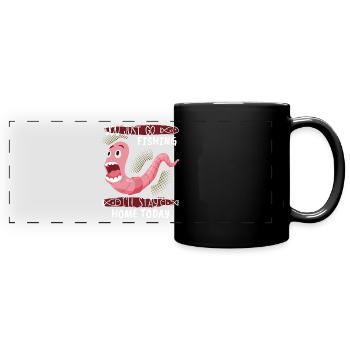 Regenwurm, lustige Würmer, Wurm, Spruch für Angler - Panorama-Tasse farbig - Schwarz - Vorne