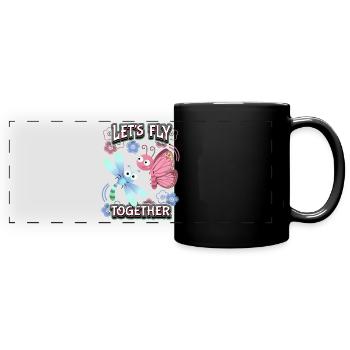Cartoon-Schmetterling, Valentinstag, Liebe-Love - Panorama-Tasse farbig - Schwarz - Vorne