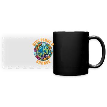 Hippie Peace Sign Peace Flowers Flower Child - Full Colour Panoramic Mug - black - Front