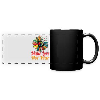 Hippie Peace Sign Peace Flowers Flower Child - Full Colour Panoramic Mug - black - Front