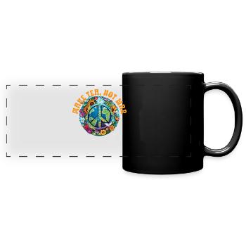 Hippie Peace Sign Peace Flowers Flower Child - Full Colour Panoramic Mug - black - Front