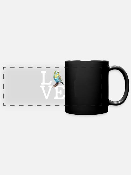 budgerigar parakeet, Budgie - Panorama-Tasse farbig - Schwarz