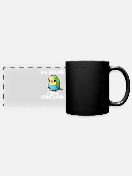budgerigar parakeet, Budgie - Panorama-Tasse farbig - Schwarz