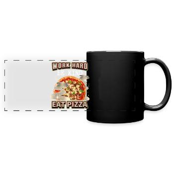 Lustiger Pizza-Spruch mit italienischer Pizza - Panorama-Tasse farbig - Schwarz - Vorne