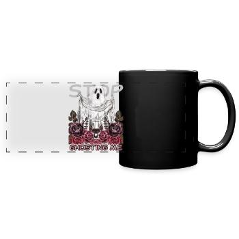 Unheimlicher Geist Gespenst Gothic lustiger Spruch - Panorama-Tasse farbig - Schwarz - Vorne