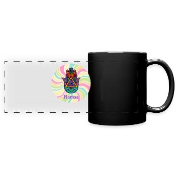 Hamsa Talisman Zeichen Yoga Yogi Lehrer Buddha - Panorama-Tasse farbig - Schwarz - Vorne
