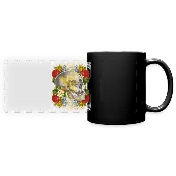 Crâne crâne crâne avec roses vintage - Mug panoramique uni - noir - Devant
