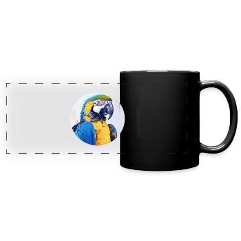 Blue and gold macaw - Full Colour Panoramic Mug - black - Front