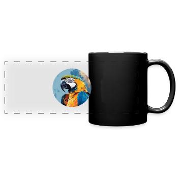 Blue and gold macaw - Full Colour Panoramic Mug - black - Front